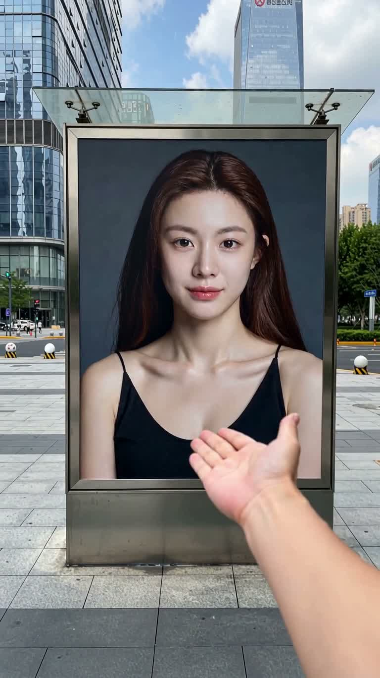 광고판 너머로 음료 건네기
