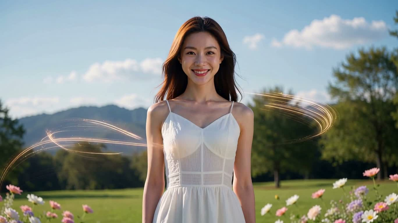 花朵DNA螺旋中的微笑女性 — AI video creation