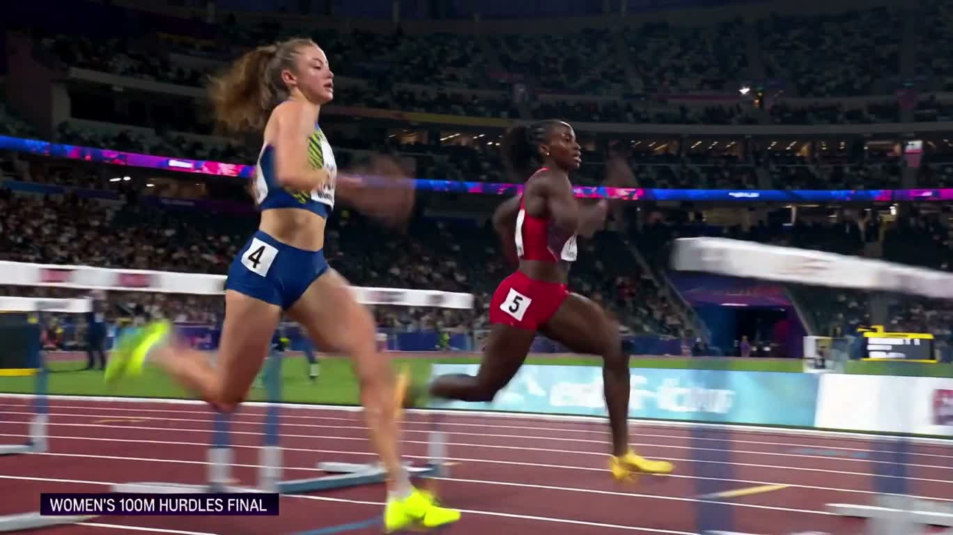 여자 100m 허들 결승: 100분의 1초 차이의 사진 판독 결승