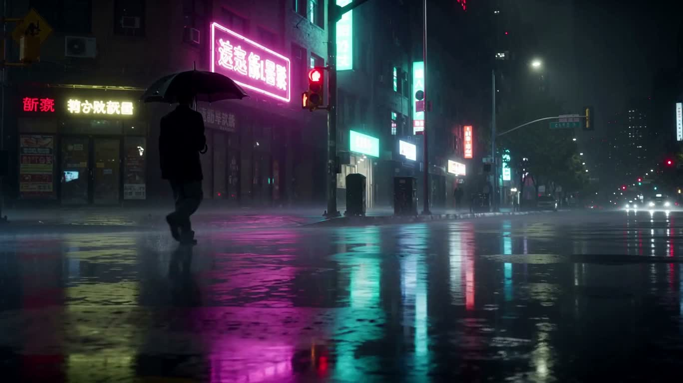 雨夜霓虹街景 — AI video creation