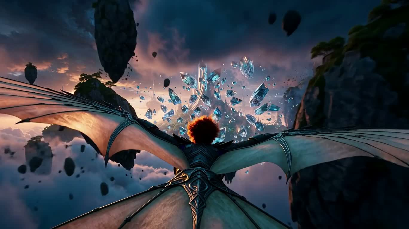 穿越云海的晶光飞行 — AI video creation