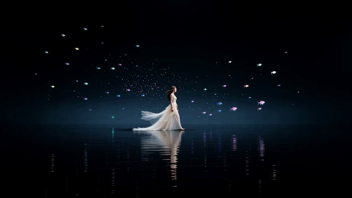 深海花冠:荧光礼服幻境 — AI video creation