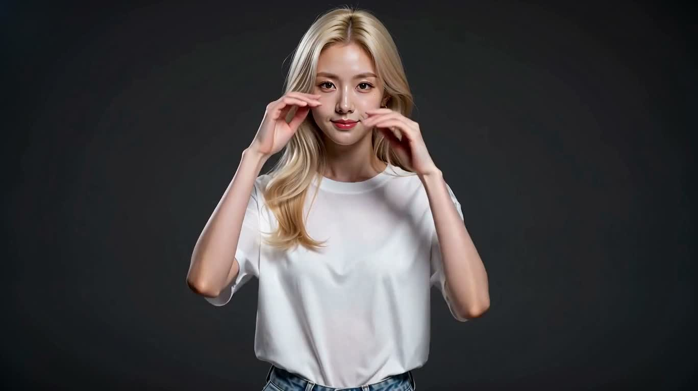 Cô gái anime tóc vàng mặc áo trắng và quần short jean