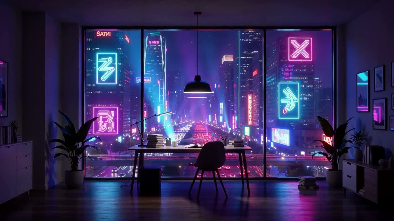霓虹高层窗景 — AI video creation
