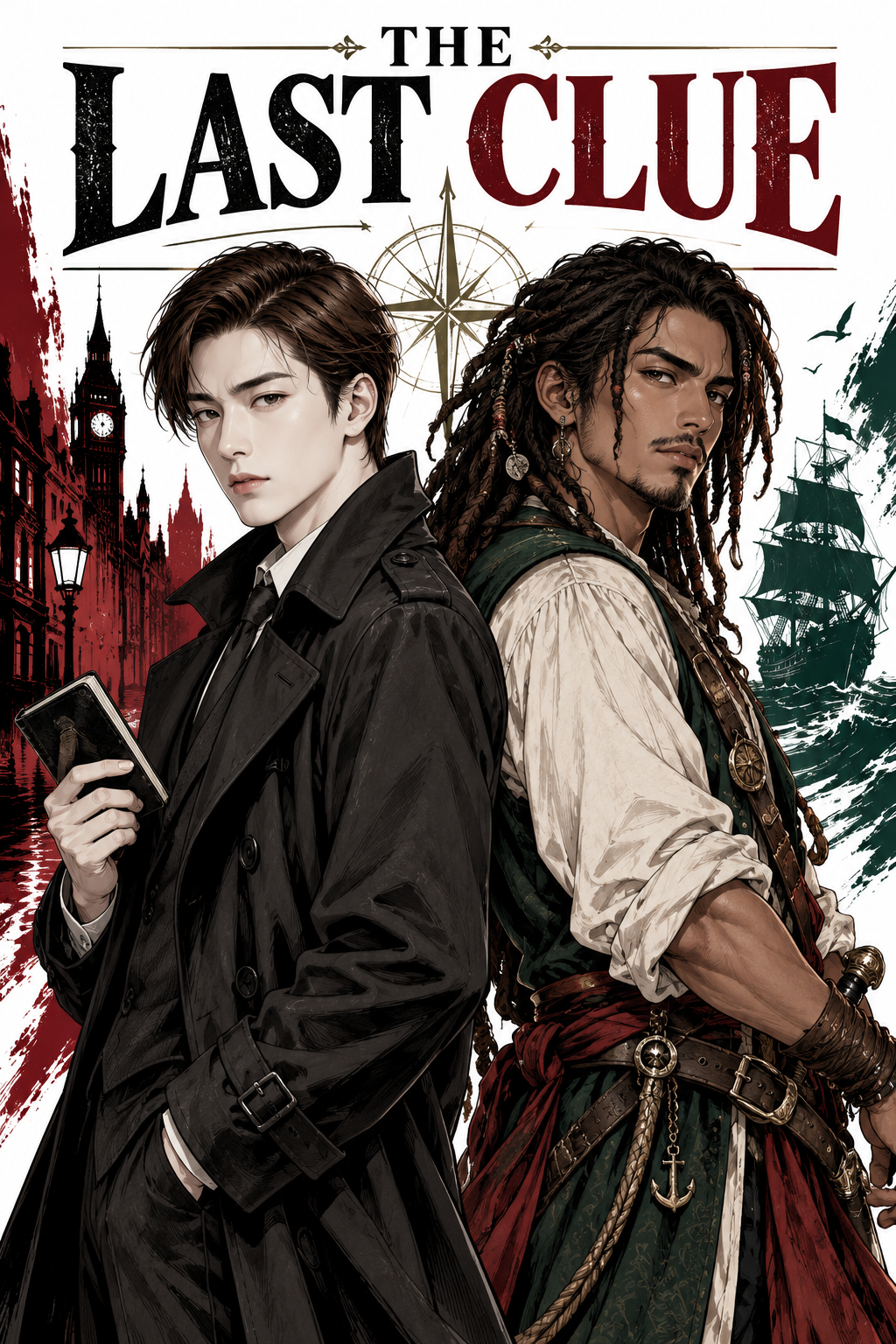侦探与海盗双角色原创漫画海报 — AI image creation