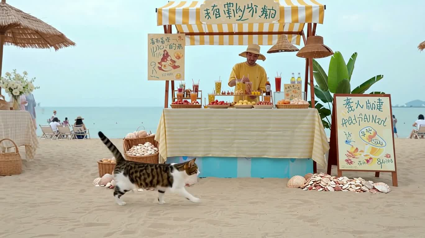 海边市集的魔法涂鸦 — AI video creation