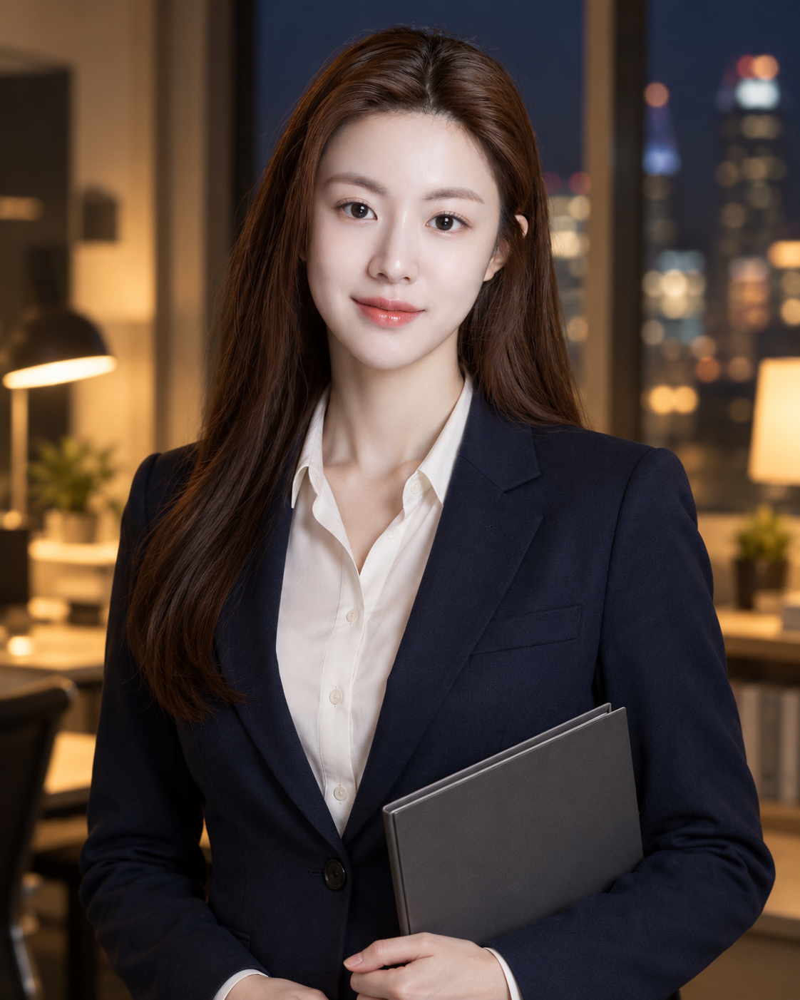 深夜办公室成年职场女性专业肖像 — AI image creation