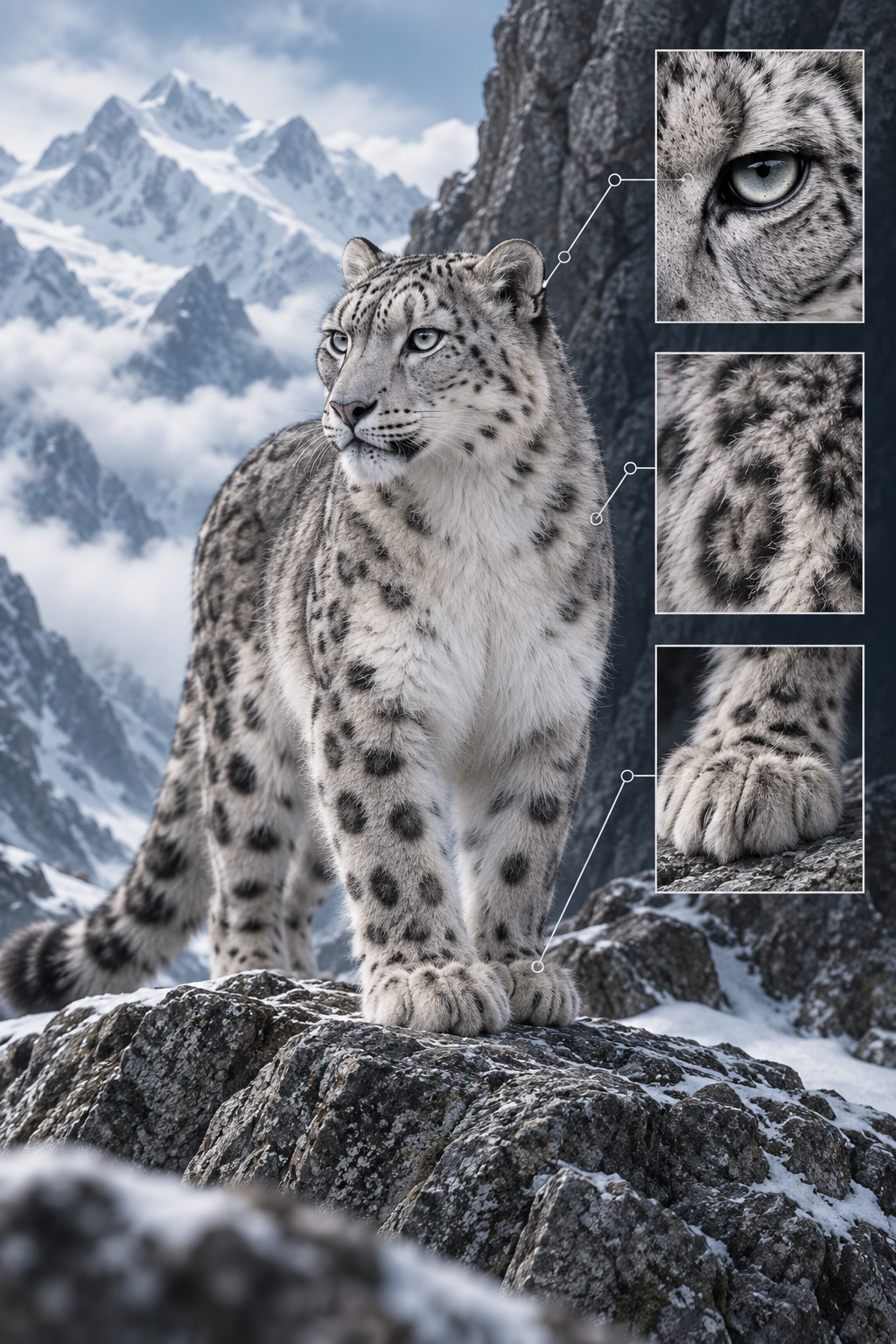 雪豹主题的电影感野生动物观察海报 — AI image creation