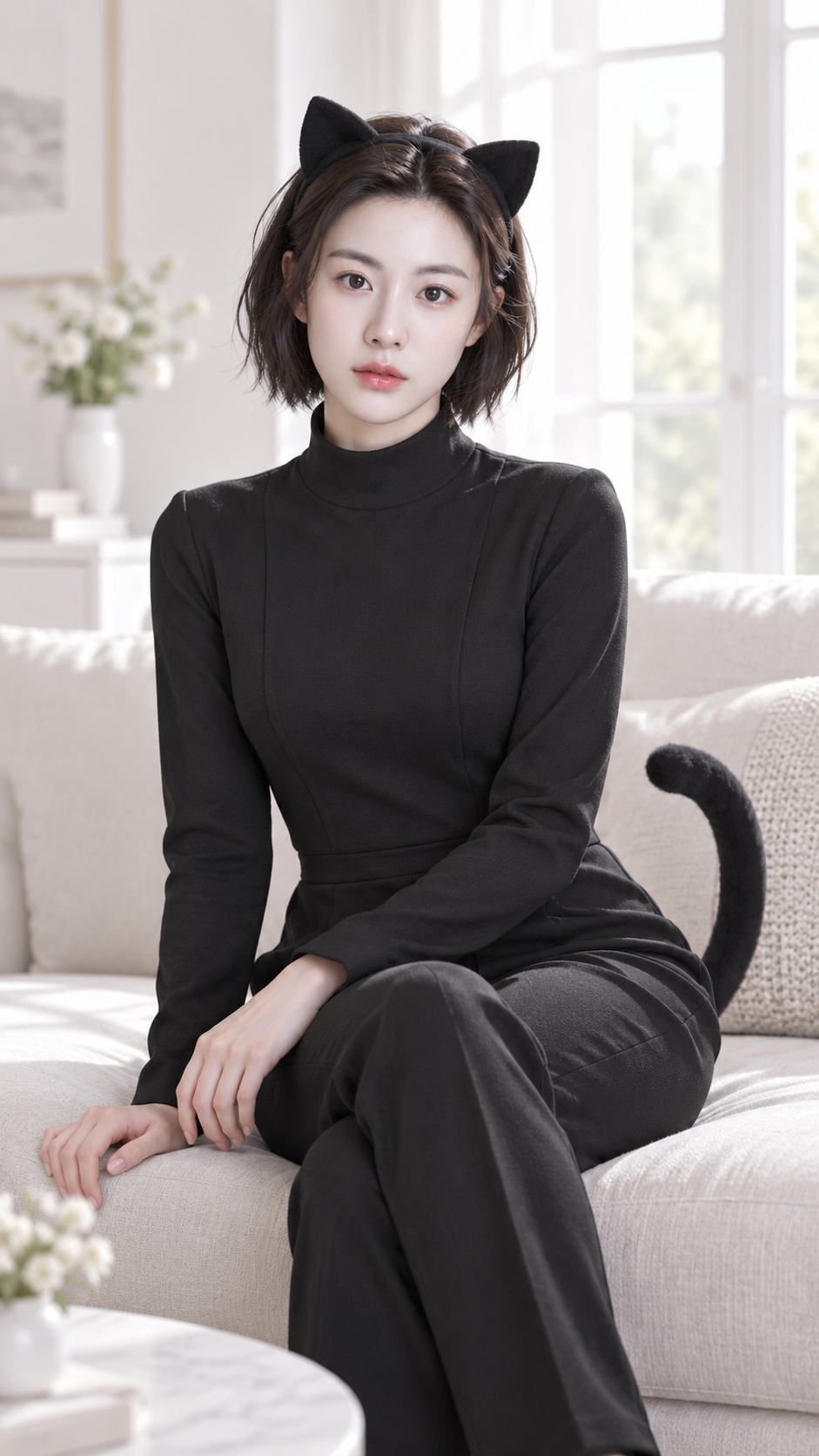 成年女性黑色猫系幻想时尚肖像 — AI image creation